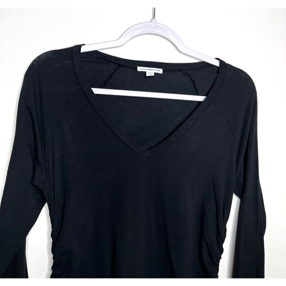 Standard James Perse Top Womens 3 Large Black Long Sleeve Ruched Side Tee Shirt - Picture 4 of 14